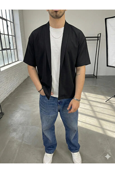 FıttingRoom Oversized Black Single Button Black Shirt