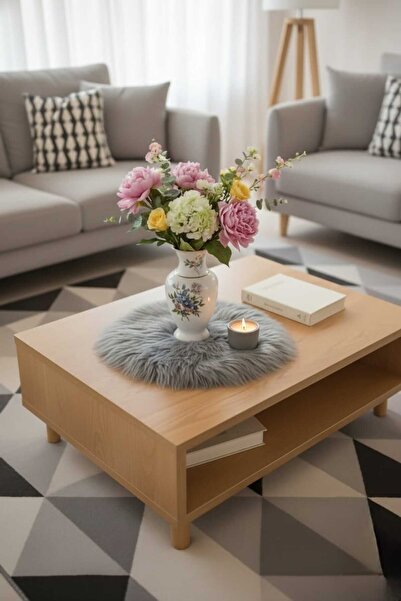 KNC EXCLUSİVE CLASSİC Luxury Plush Round Coaster Set Decorative Table and Cof...