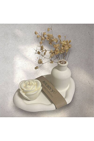 Rubin Tepsili Saksı Set El Yapımı Gül Mum – Vanilya Kokulu Dekoratif Mum %100...