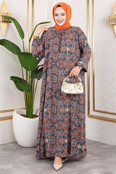 MODA Büyük Beden Desenli Elbise ZÜMRÜT YEŞİLİ - ZÜMRÜT YEŞİLİ - 50