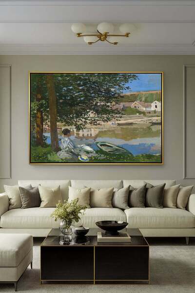 Wallivo Claude Monet Seine Kıyısında, Bennecourt Siyah Metal Çerçeveli Kanvas...