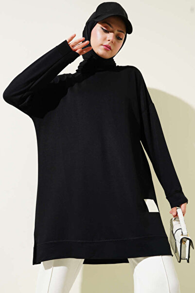 Smy moda Women's Crystal Modal Transitional Loose Crew Neck Embroidered Tunic