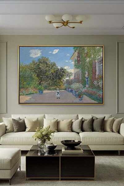 Wallivo Claude Monet Argenteuil'deki Sanatçı Evi Gümüş Metal Çerçeveli Kanvas...