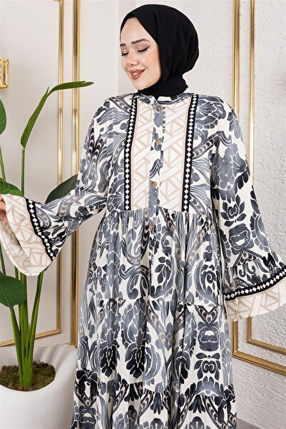 MODA Hale Viskon Elbise SİYAH - SİYAH - 50