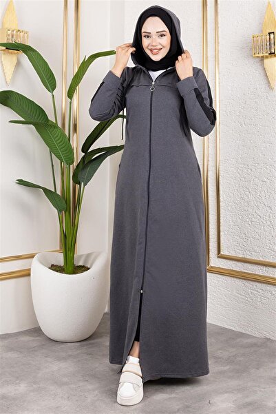 MODA Kuş Gözü Şerit Detay Spor Ferace ANTRASİT - ANTRASİT - 42