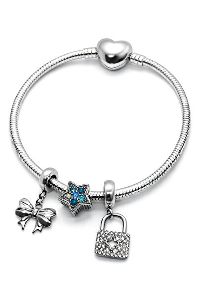 MakeWell Bow Star Heart and Snake Chain Bracelet for Kids Steel Stainless Tar...