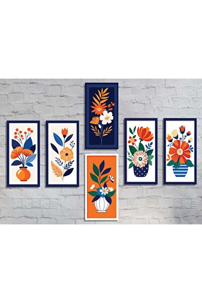 M&H Quality Flower Themed 6-Piece Wall Painting with Vase – 20X10 cm