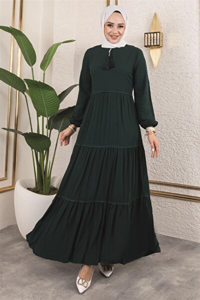 MODA Püskül Detaylı Elbise ZÜMRÜT YEŞİLİ - ZÜMRÜT YEŞİLİ - 42