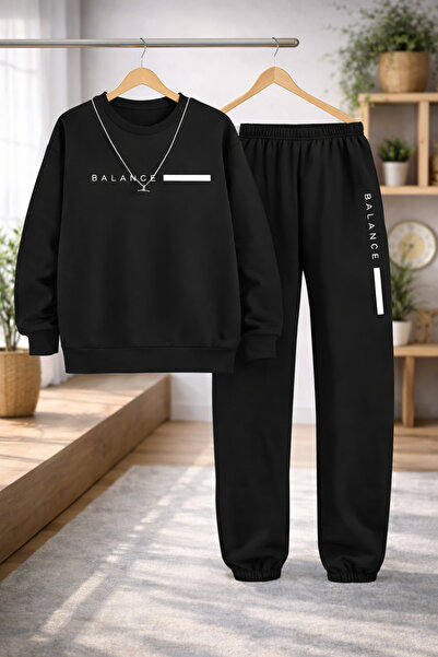 Kids Siyah Balance Çocuk Kız Ve Erkek Sevimli ve Havalı Günlük 2 li Alt Üst T...