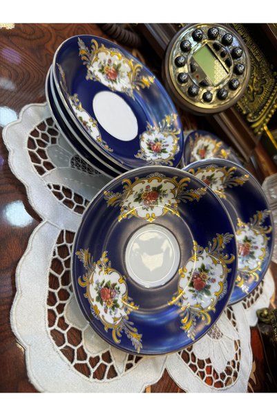 hediye Esterhomedecor Porcelain Coaster Tea Saucer Navy Blue