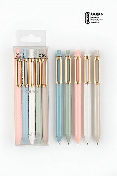 caps office 5 Adet Deli Nusigin Siyah Jel Kalem - Pastel Renk Jel Kalem – Yum...