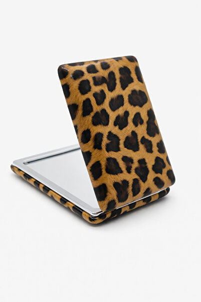 MakeWell Leopar Desenli Dikdörtgen ve Yuvarlak Cep Makyaj Aynası