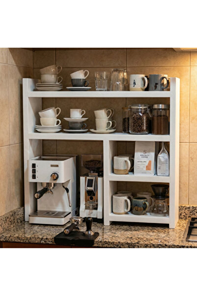 TRENDPİX Mutfak Tezgah Üstü Çok Amaçlı Ahşap Raf Kahve Köşesi Kupa Bardak Mod...