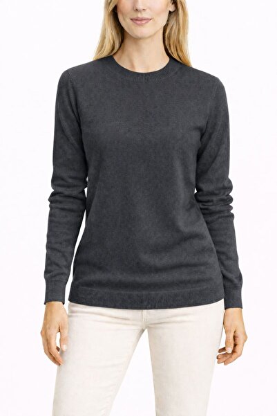 AJX TEKSTİL COMPANY Women's Crew Neck Anthracite Fume Knitwear Sweater-Straig...