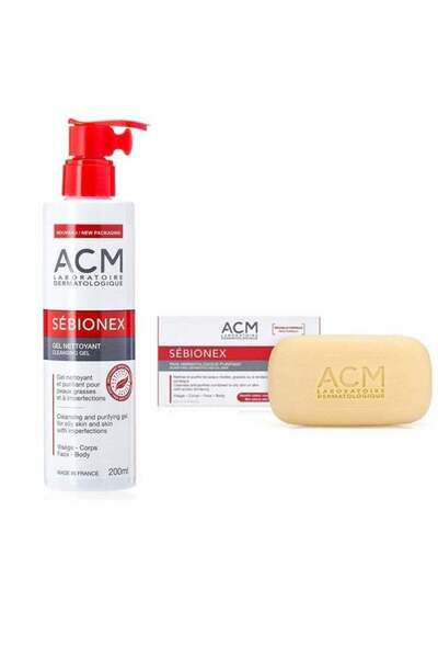 CCMED مجموعة تنظيف البشرة الدهنية من ACM - جل سيبونكس 200 مل + صابون سيبونكس ...