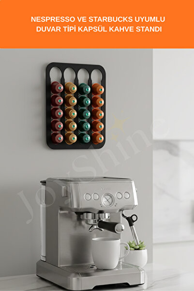 JoyShine Duvar Tipi Kapsül Kahve Standı, Siyah Kapsül Tutucu Yapışkanlı