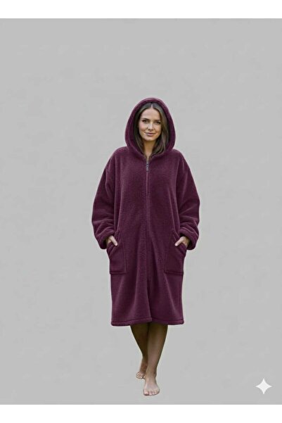 aydenahome MOR Wellsoft Kapşonlu Unisex Sabahlık Önden Fermuarlı Sabahlık