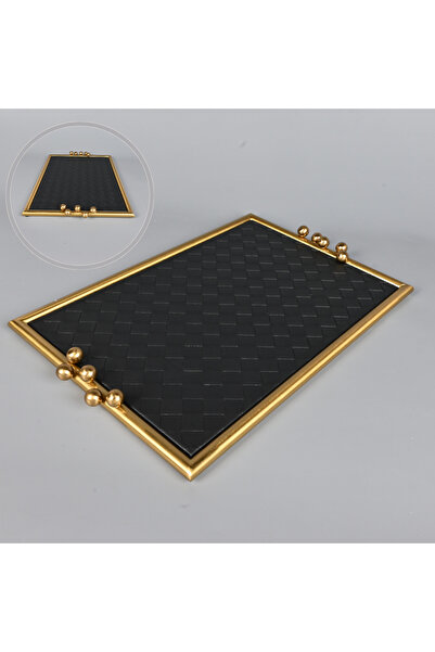 Generic Rectangular serving tray measuring 45 x 29 cm with a black leather ba...