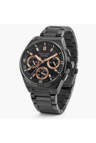 Ferrucci Men's Wristwatch Black Dial Black Metal Band Active Functions – Gift...