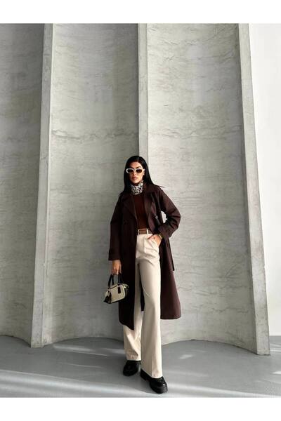 CUQQA Dökümlü düğmeli uzun trençkot