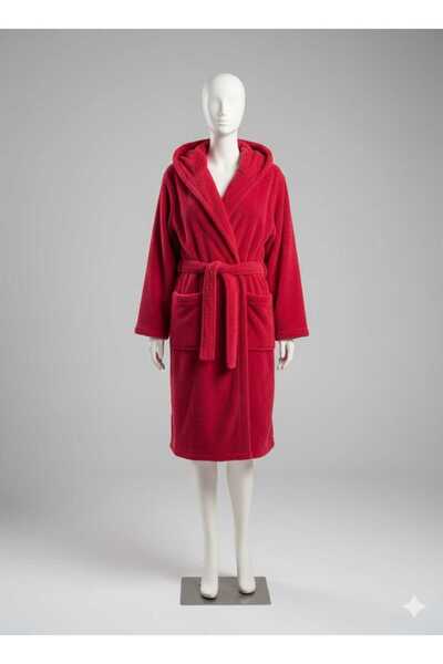 aydenahome رداء استحمام بغطاء للرأس من قماش ويلسوفت القطيفة باللون الأحمر للج...