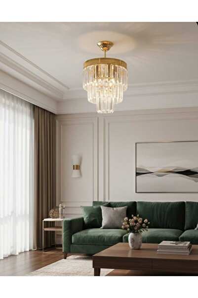 bongomia aydınlatma Nisa 3 Katlı Gold Kristal Taşlı 25'lik Avize