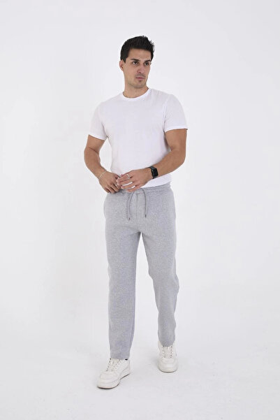 Alfanora Men's Three Thread Basic Sweatpants with Drawstring Cuffs - Gray