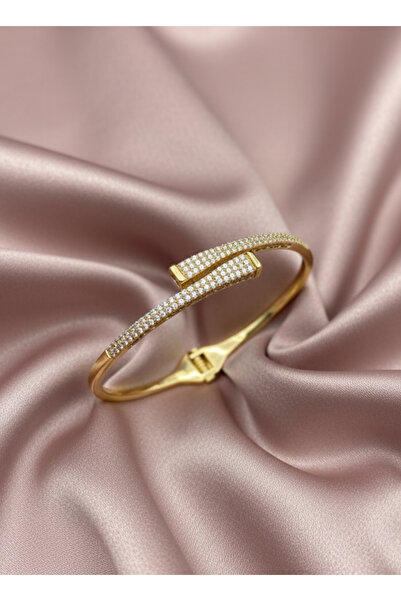 GKCBijoux Xuping Gold Renk Modern Tasarım Full Zirkon Taşlı Çelik Kelepçe Bil...