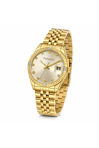 Ferrucci Women's Wristwatch Gold Color Steel Band with Stones – Gift for Lover