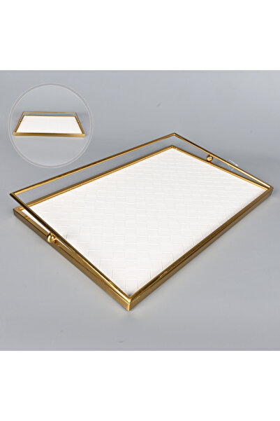 Generic A rectangular serving tray, 47 x 30 cm, made of off-white faux leathe...