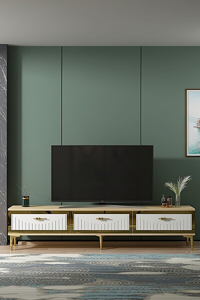 YUMEDİ DESİGN TSA1802DBG - KEREM TV STAND , TV SEHPASI 180CM SAFİRMEŞE-BEYAZ-...