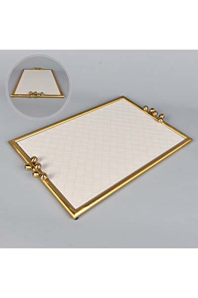 Generic Rectangular serving tray measuring 45 x 29 cm, gray leather with an e...