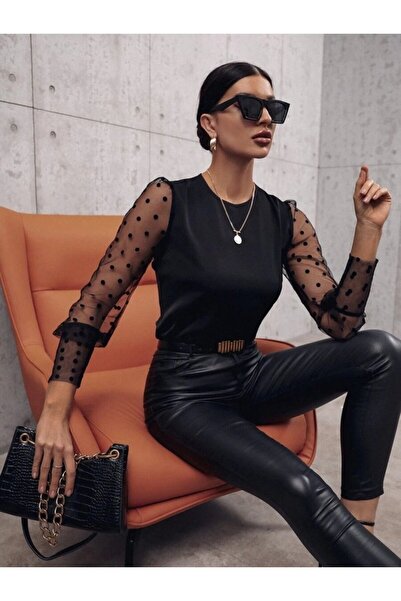 DRESSIFY WOMEN’S FASHION Women's Long Sleeve Crew Neck Sleeves Polka Dot Tull...