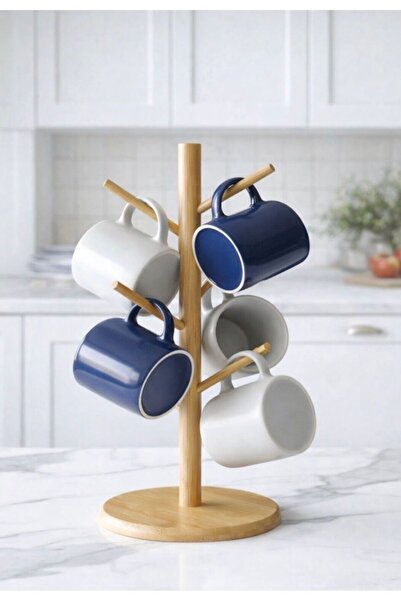 BU Wear Natural Wood Mug Holder Wooden Mug Hanger – 6 Mug Stand |   Counterto...