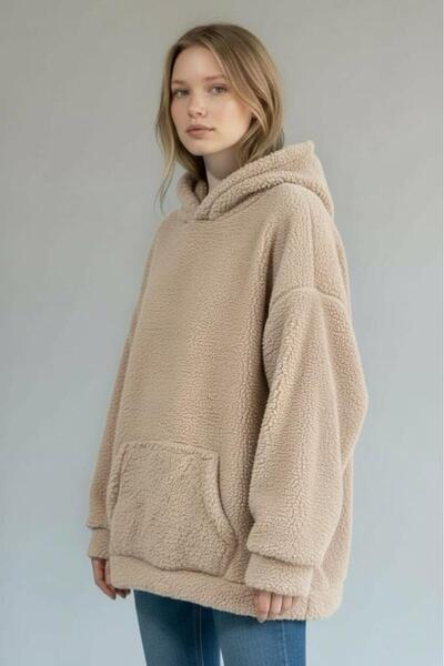 Betimoda Women's Plush Oversized Hooded Pocket Detail Soft Sweat