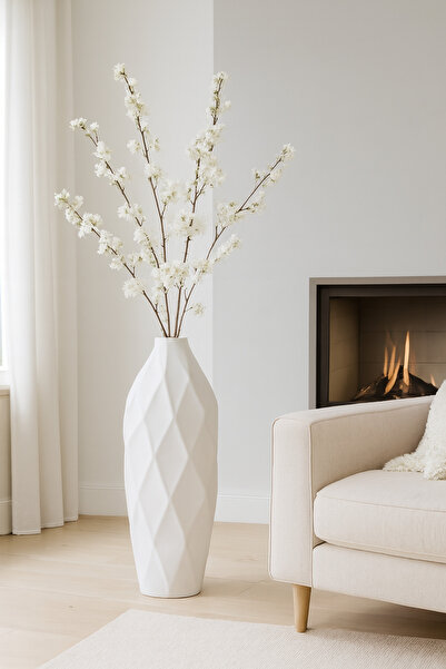 Lui Tasarım White Color Ceramic XXL 52 cm Vase Stoneware Modern Luxury Design...