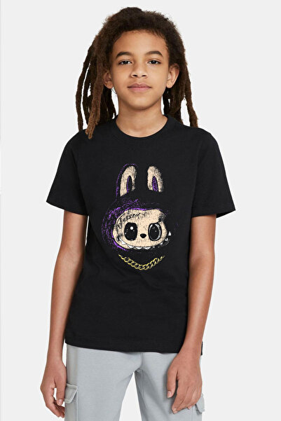 Tshirthane Labubu Monster Head Black Kids Tshirt