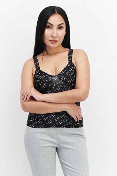 PROMOD Women Scoop Neck Sleeveless Allover Print Tank Top, Black Combo