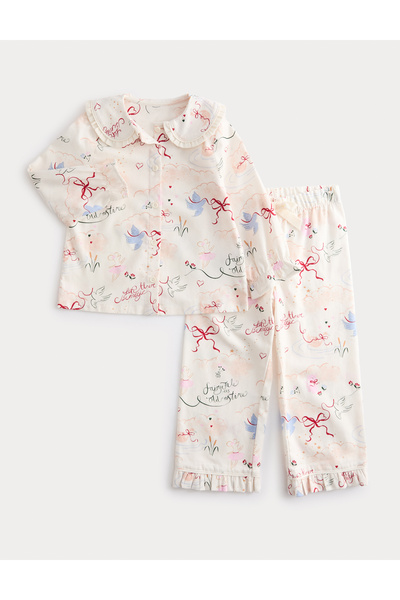 Marks & Spencer Saf Pamuklu Desenli Pijama Takımı (0-8 Yaş)