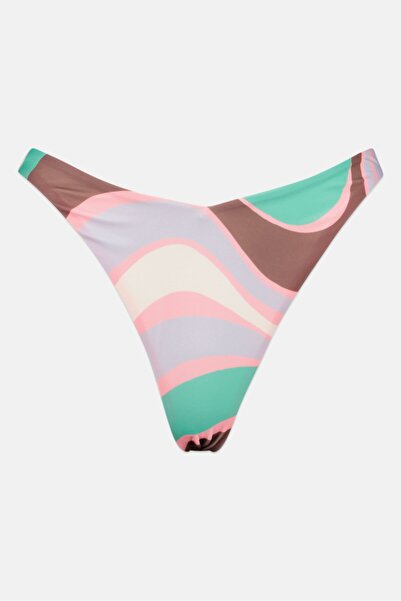 ASOS Women Abstract Print Bikini Bottom, Lilac/Green Combo