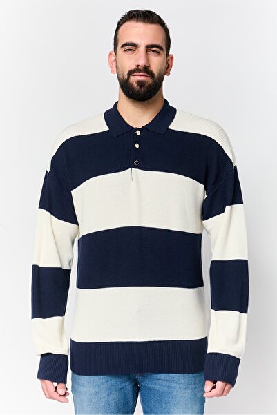 Gant Men Spread Collar Ribbed Long Sleeve Sweater, Multicolor