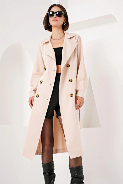 nedo7 5853 Double Breasted Collar Trench Coat - Beige