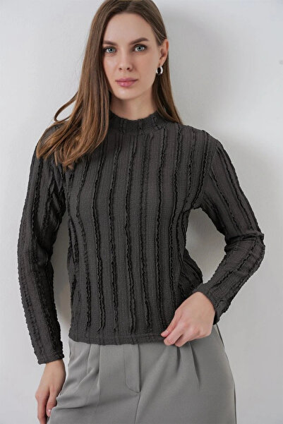 nedo7 Textured Stretch Knit Blouse 975 - Anthracite