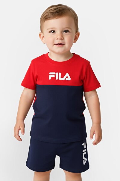 FILA طقم تيشيرت وشورت قصير للأطفال الصغار، قطعتان، ألوان متداخلة