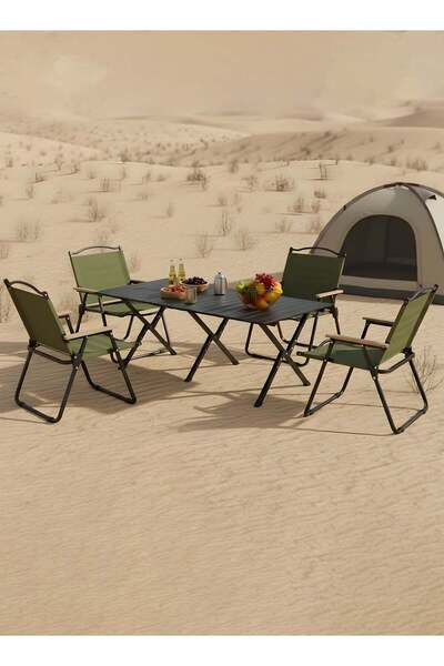 Taimi طقم تخييم قابل للطي مكون من 5 قطع: طاولة قابلة للتعديل (120×60×45 سم) و...