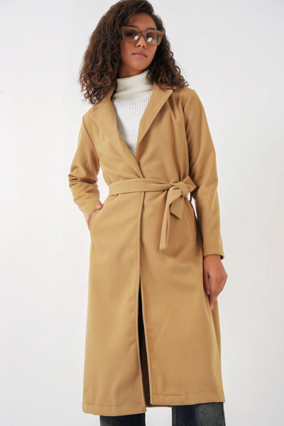 nedo7 9118 Double Breasted Lapel Cashmere Coat - Mustard