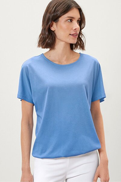 Tchibo Women Crew Neck Short Sleeve Solid T-Shirt, Light Blue