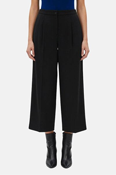 Emporio Armani Women Regular Fit Solid Wide Leg Pants, Black