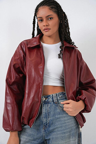 nedo7 Oversized Faux Leather Jacket 1049 - Tile