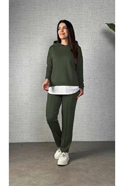 nedo7 Women's long sleeve hooded lace-up viscose two-thread blouse and pants ...